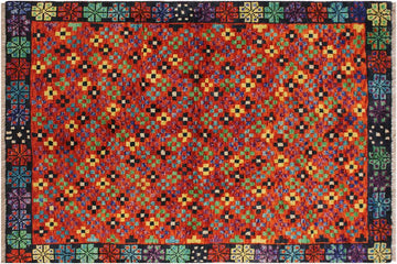 handmade Geometric Balouchi Orange Black Hand Knotted RECTANGLE 100% WOOL area rug 3' x 5'